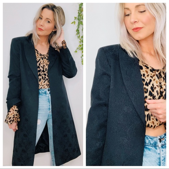 Vintage Jackets & Blazers - VINTAGE | Floral Jacquard Lux Long Duster Blazer Straight Fit Chic Jacket Coat